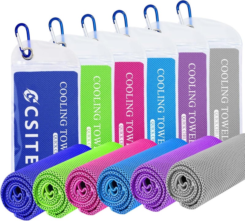 CASITE Cooling Towels for Neck and Face - 6 Pack 47x12 Inch Ice Cold Microfiber Towels, Soft & Breathable Cooling Towel for Hot Weather, Sports, Yoga, Workout, Running, Golf, Camping - Image 1